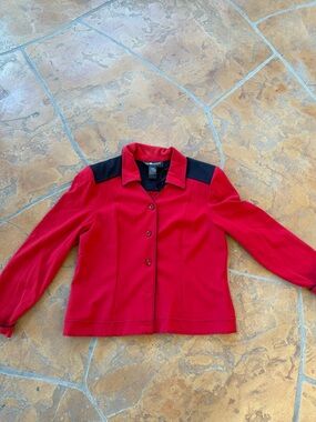 Sag Harbor Women's Red Button-Front Jacket with Black Shoulder Accents